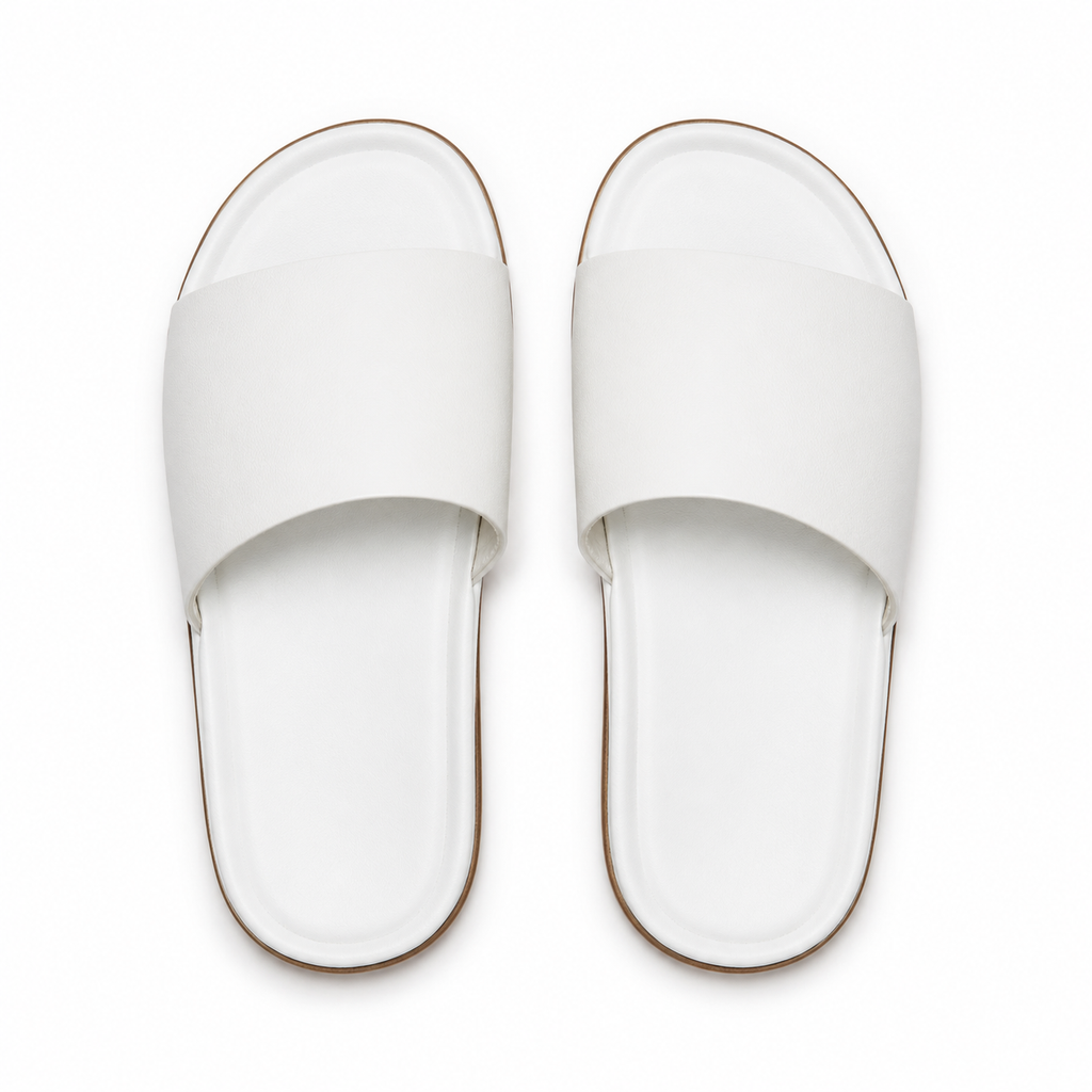 Close-up of leather upper material on sandals.