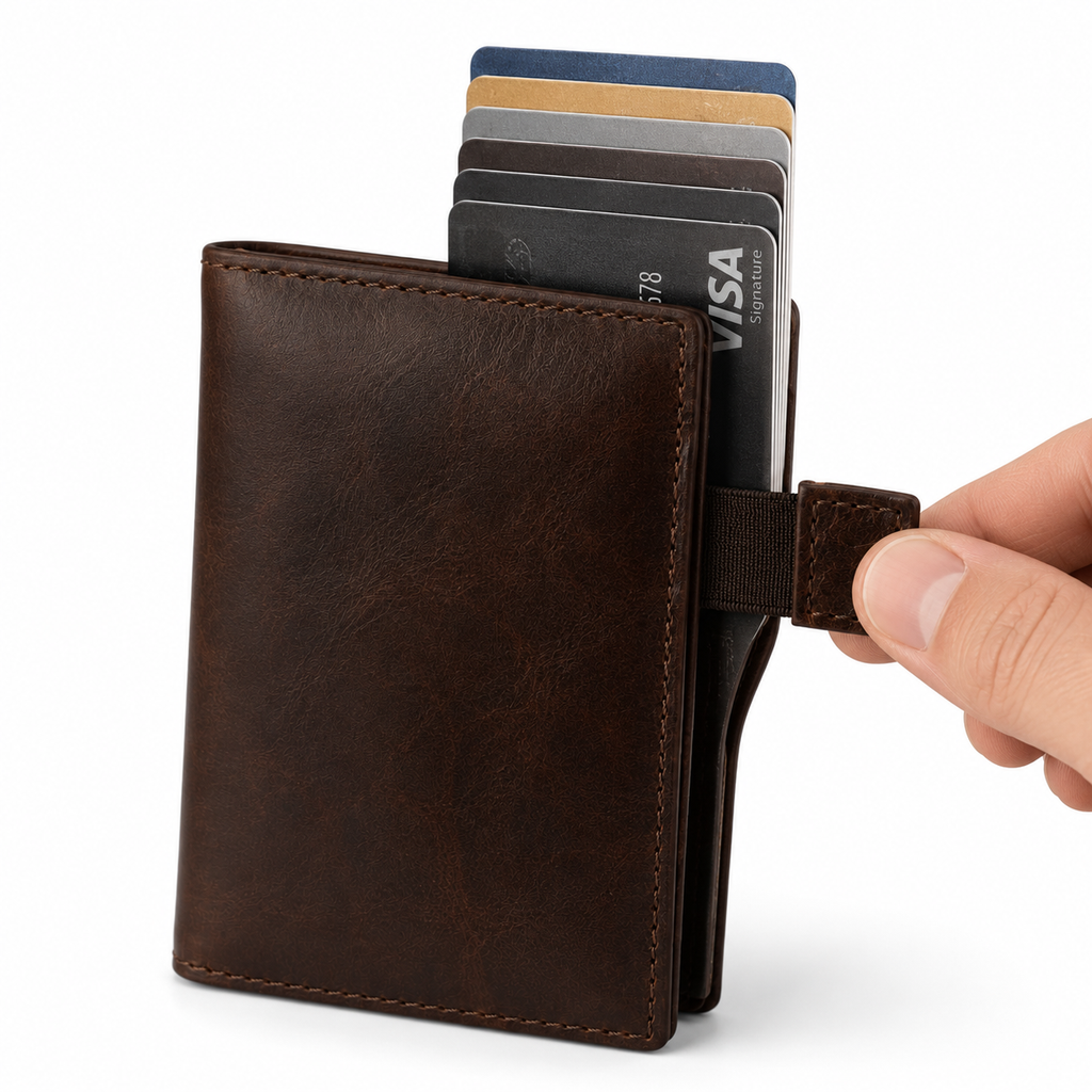 Side view of Modish-Vogue wallet showcasing slim design.