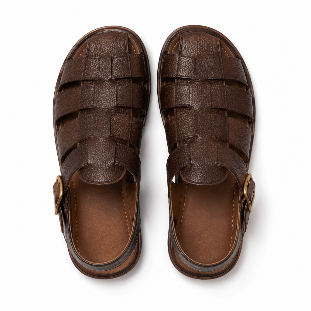 Close-up of leather texture on sandals