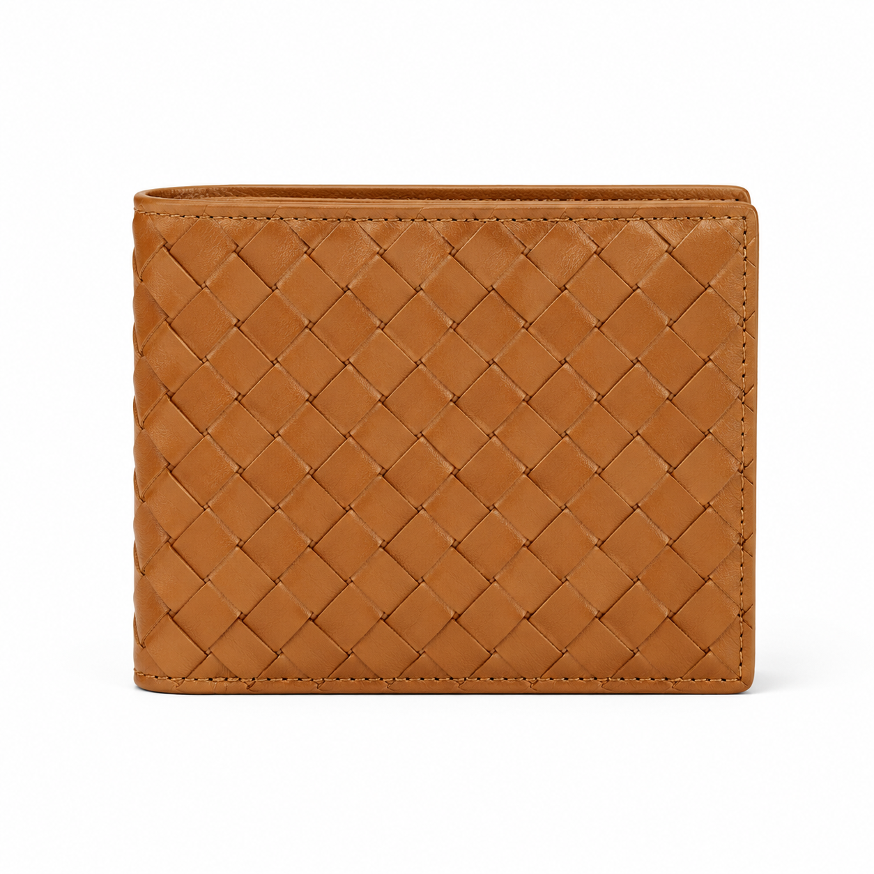 Front view of Modish-Vogue leather bifold wallet in tan