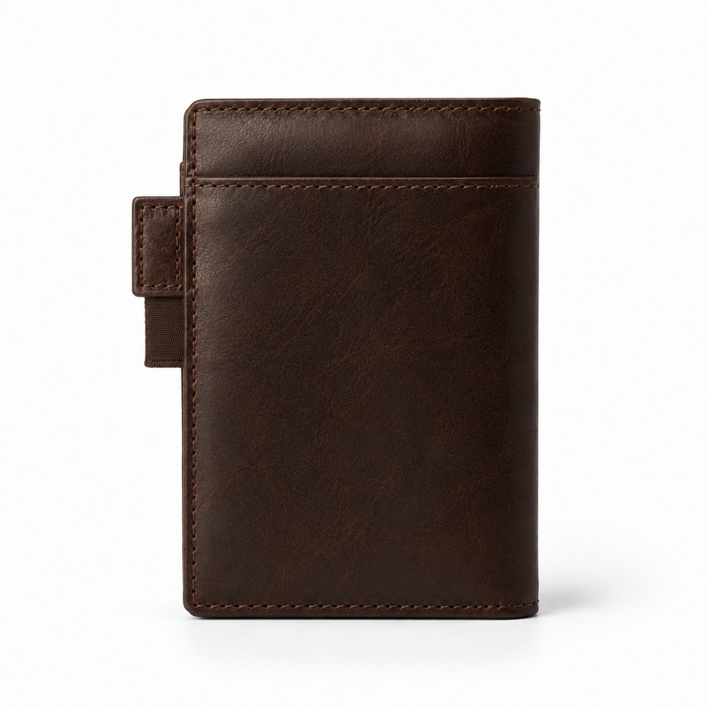 Snap button closure on Modish-Vogue travel wallet.