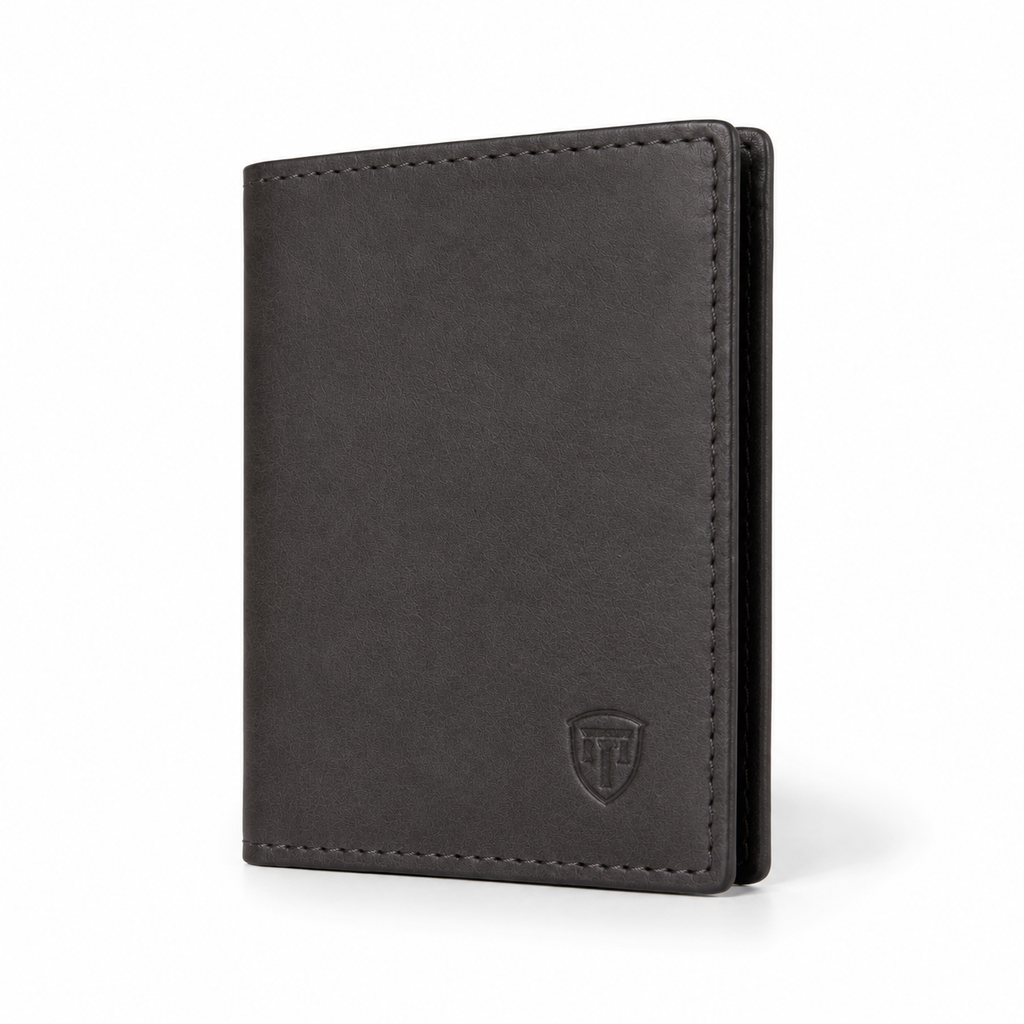 Open passport holder showing interior slots.