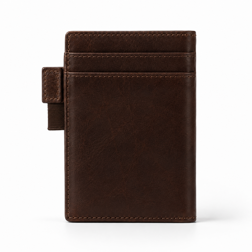 Close-up of leather texture on Modish-Vogue wallet.
