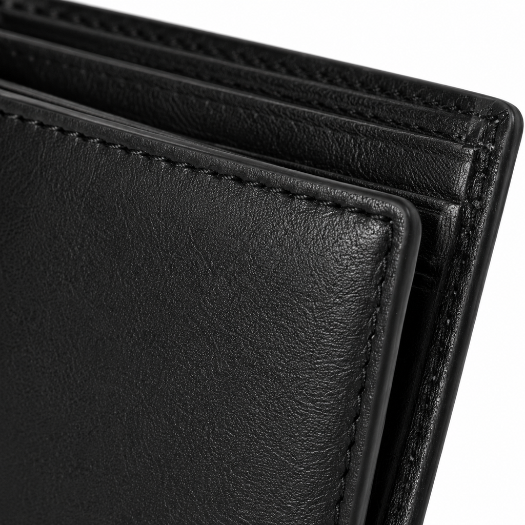 Wallet packaged in gift box.