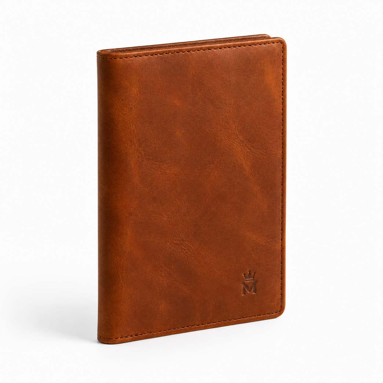 Embossed logo detail on Modish-Vogue passport holder.