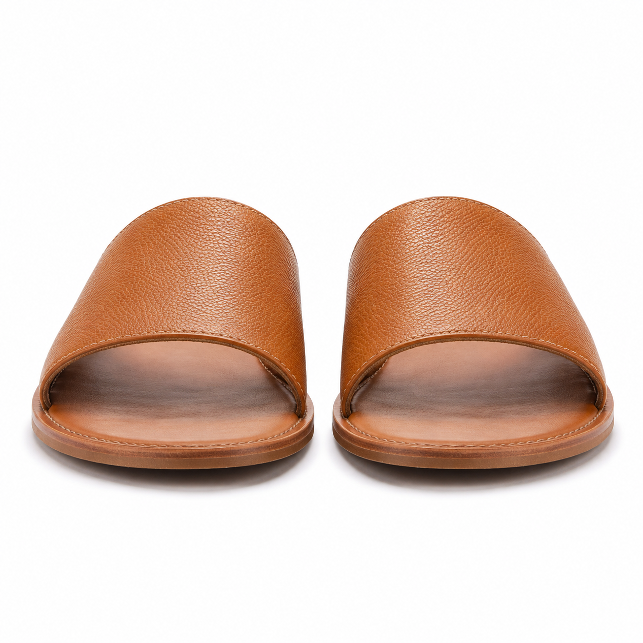 Front view of Modish-Vogue men's tan leather slip-on sandals