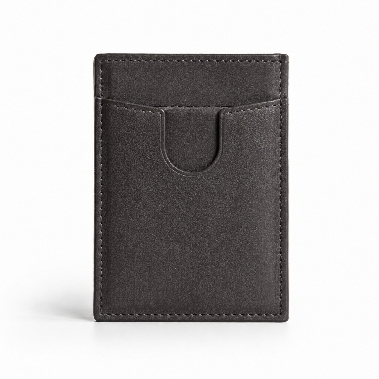 Back view of charcoal leather passport holder.