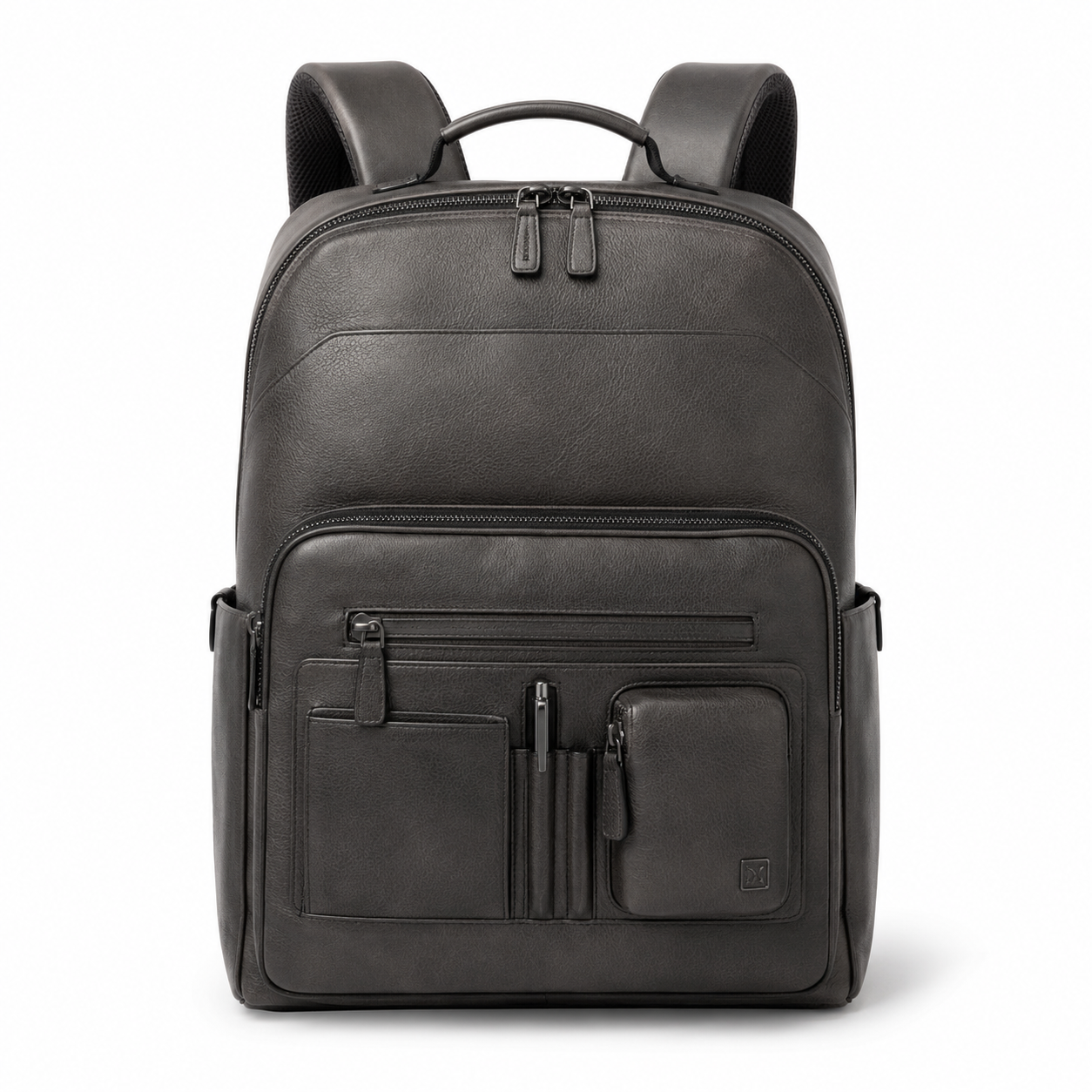 Front view of Modish-Vogue leather backpack in dark grey.