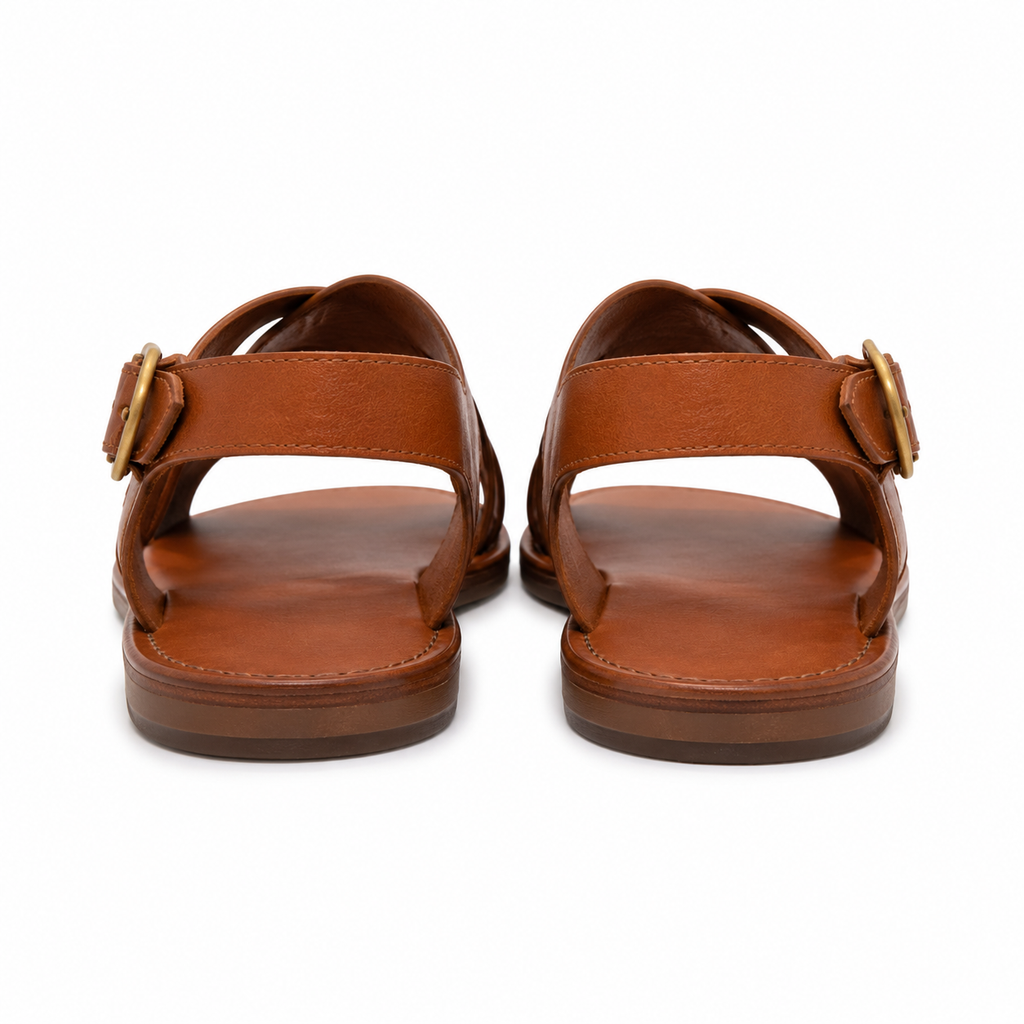 Angled view highlighting the craftsmanship of the leather sandals.