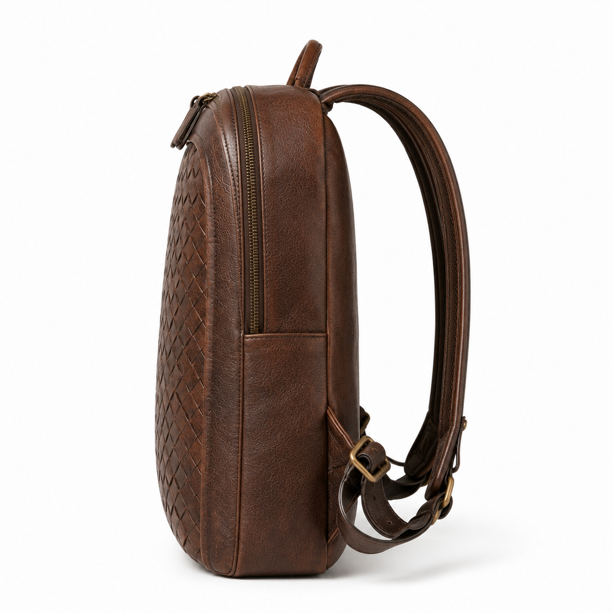 Close-up of woven leather texture on backpack