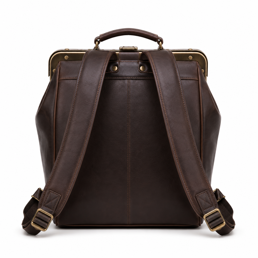 Interior view of the spacious leather backpack.