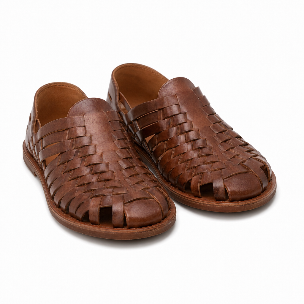 Side view showing the handwoven leather design.