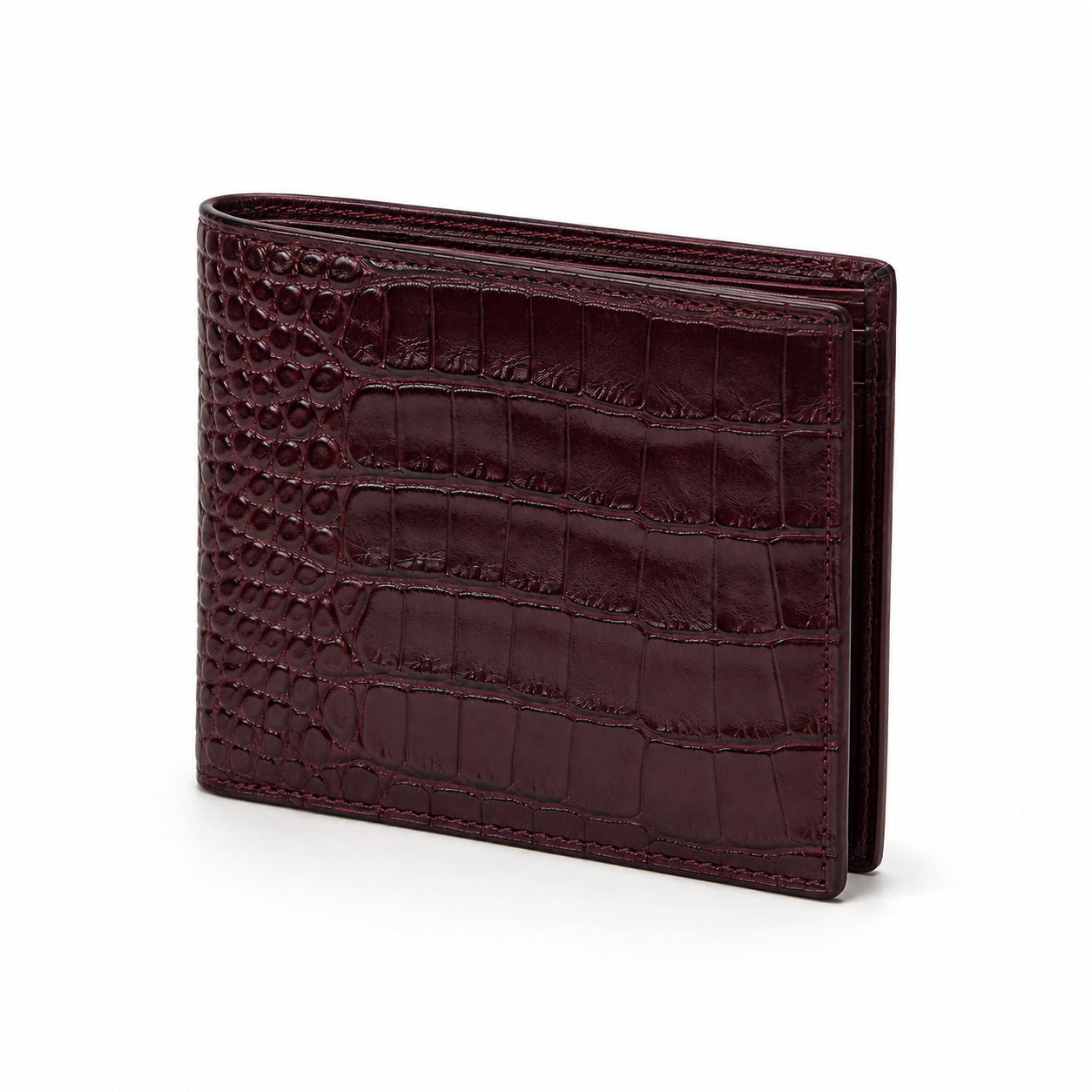Side angle of men's wallet showing texture.
