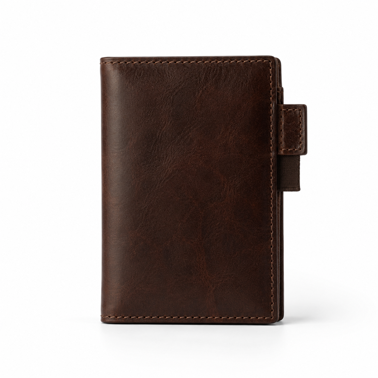Front view of Modish-Vogue leather travel wallet in brown.