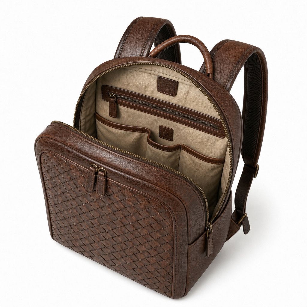 Top view of backpack showing zipper closure