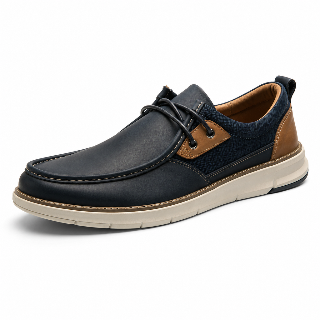 Men's Casual Lace-Up Comfort Shoes – Navy Blue & Tan