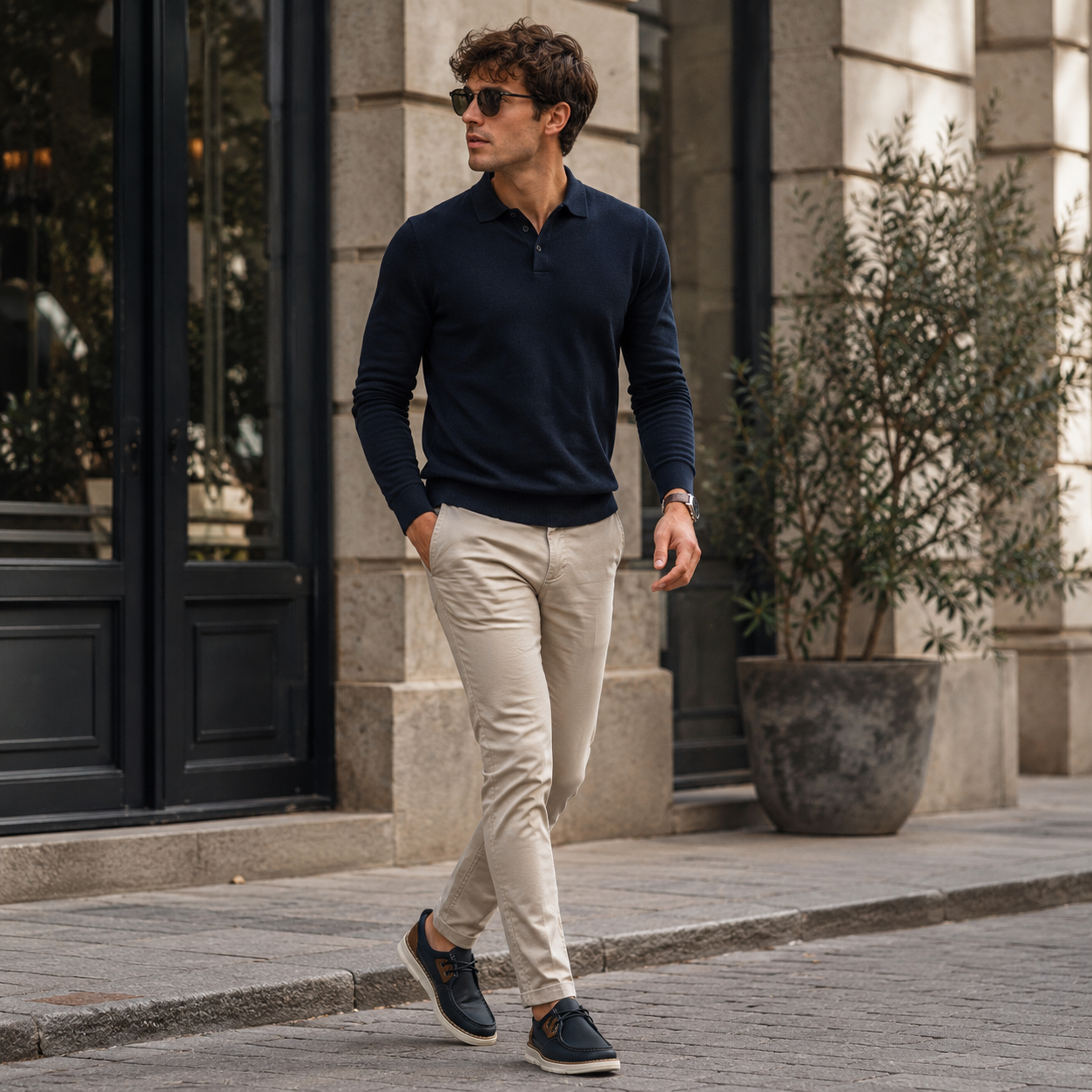 Men's Casual Lace-Up Comfort Shoes – Navy Blue & Tan