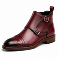 Men’s Burgundy Double Monk Strap Boots – Brogue Cap Toe Design