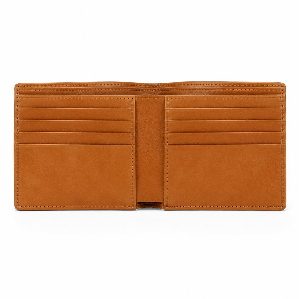 Detailed texture of Modish-Vogue wallet in tan