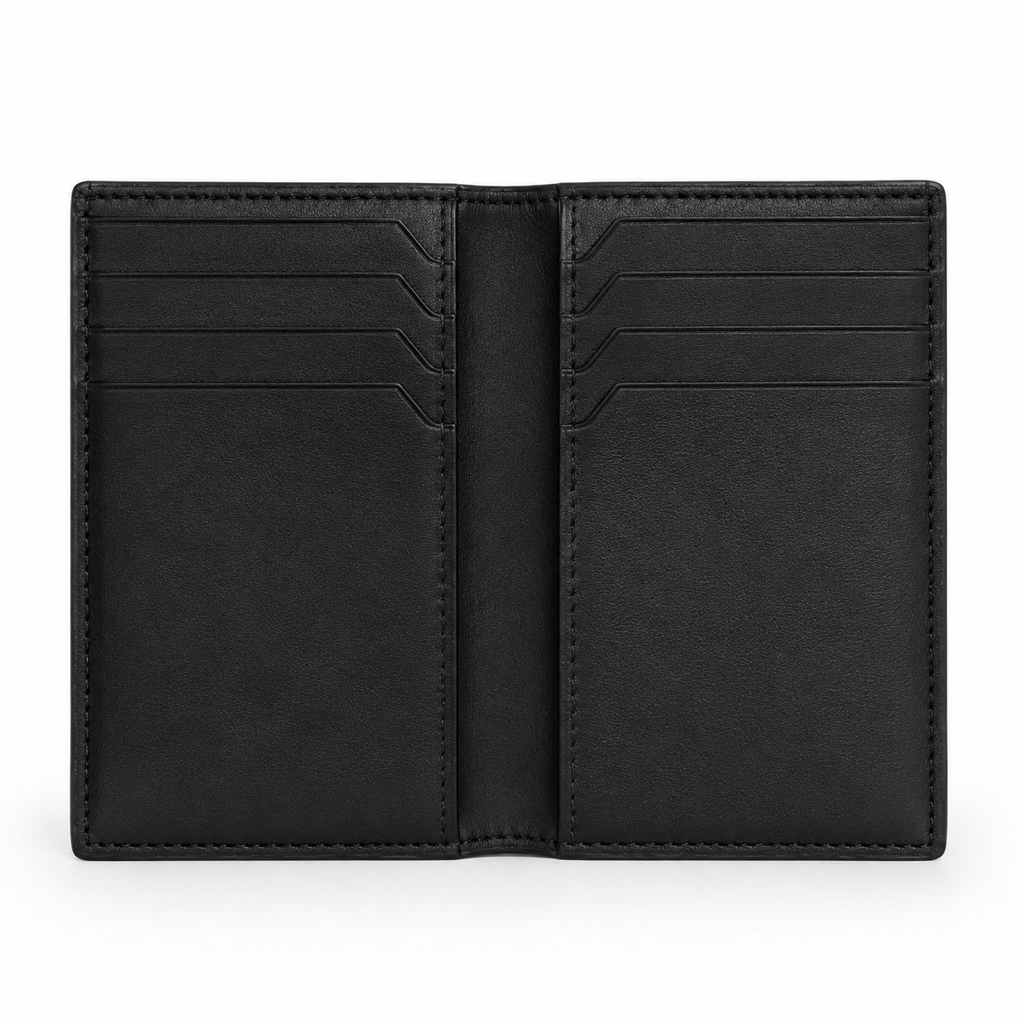 Open wallet displaying card slots.