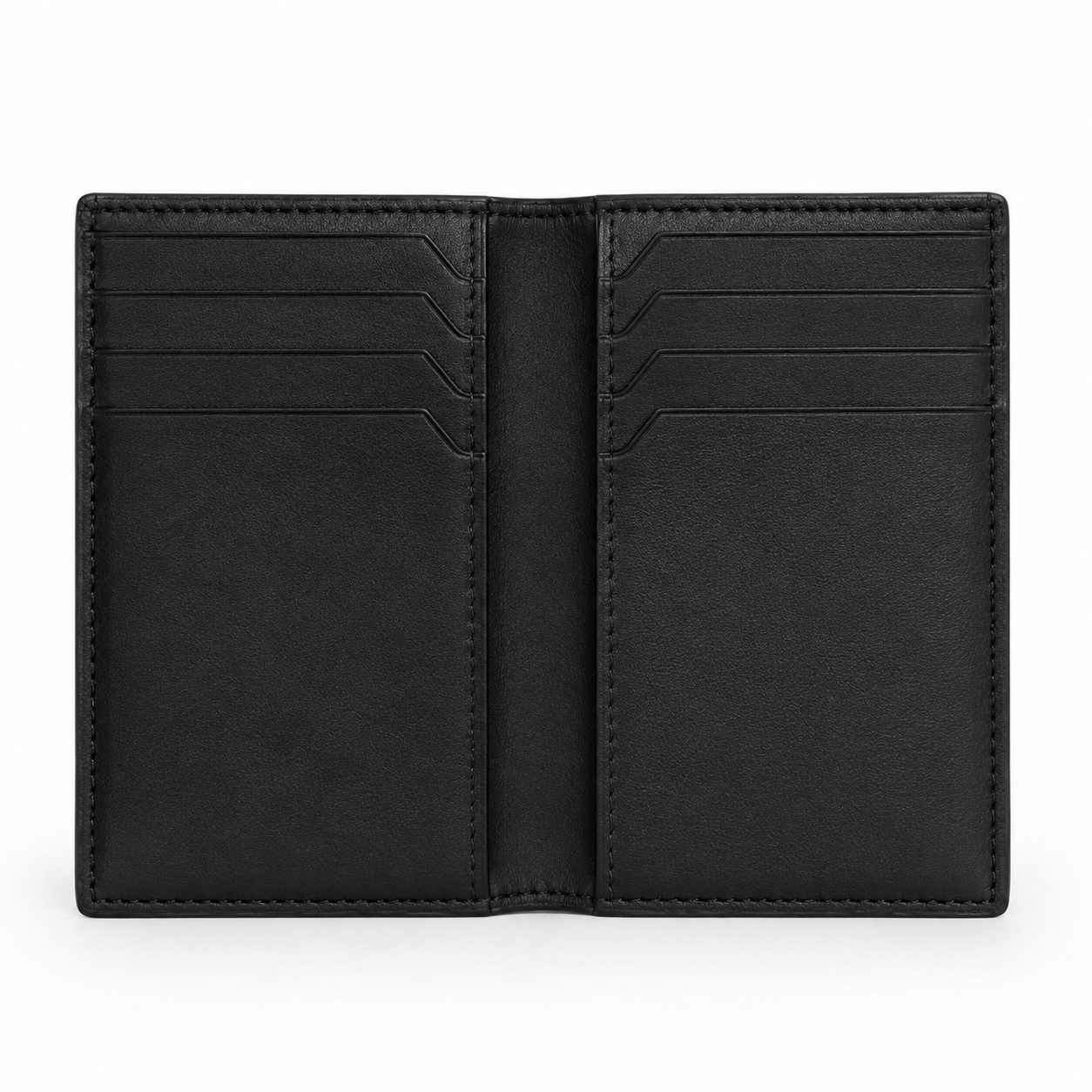Open wallet displaying card slots.