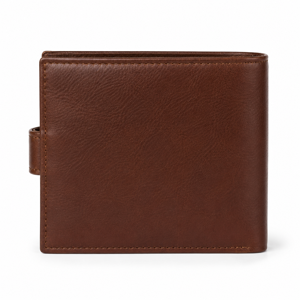 Detailed view of leather texture on brown wallet.