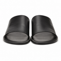 Front view of Modish-Vogue black leather slide sandals.