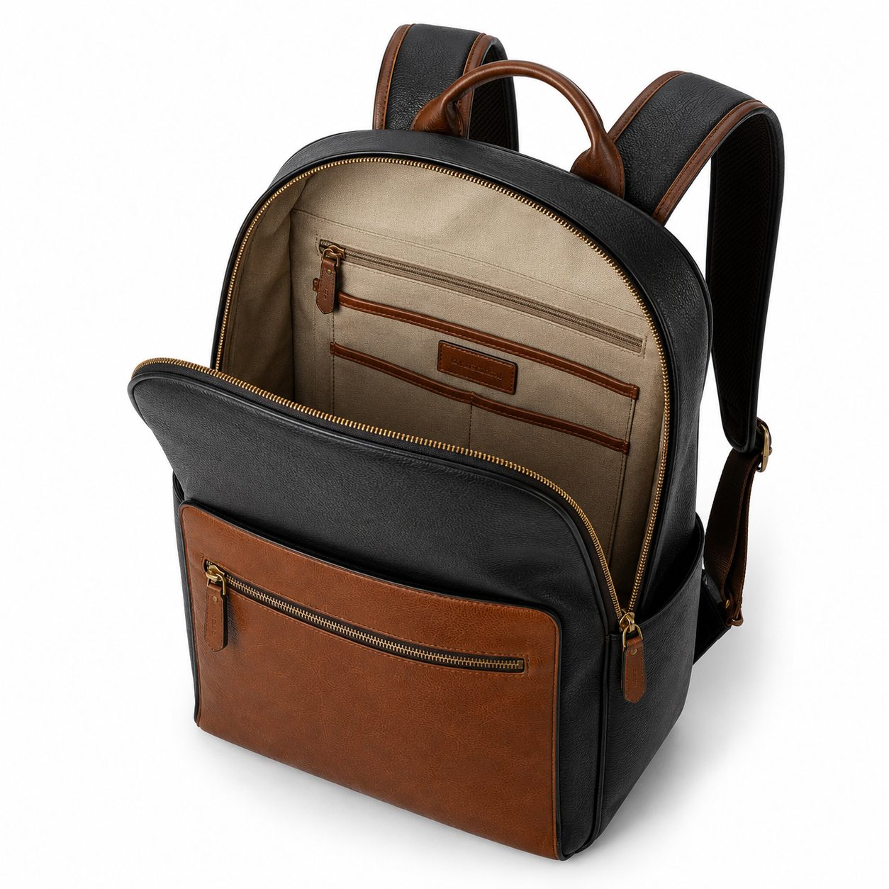 Back view of the leather backpack with comfortable straps.