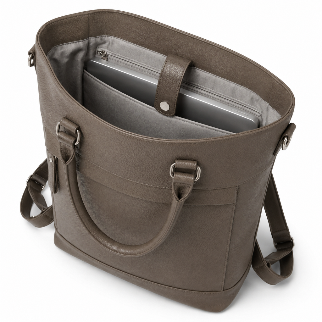 Bottom view of the tote bag showing reinforced stitching.