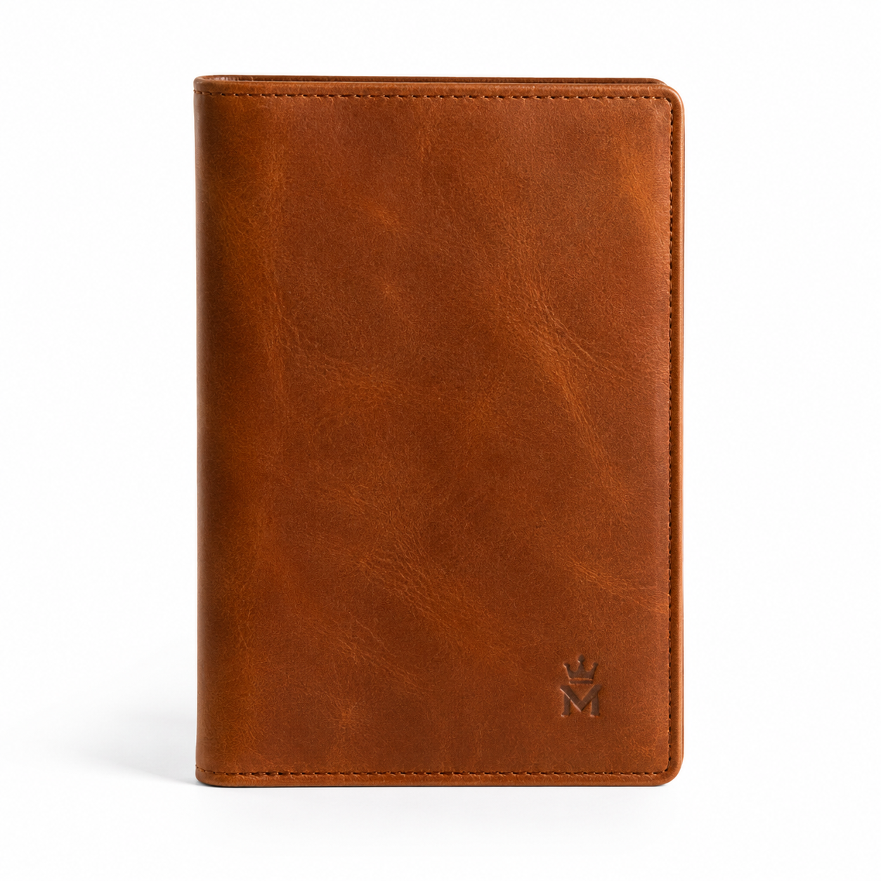 Front view of Modish-Vogue leather passport holder in tan.