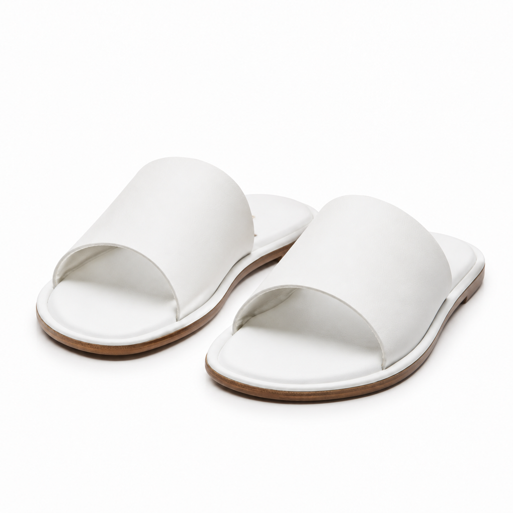 Side view of leather sandals showing open-toe design.