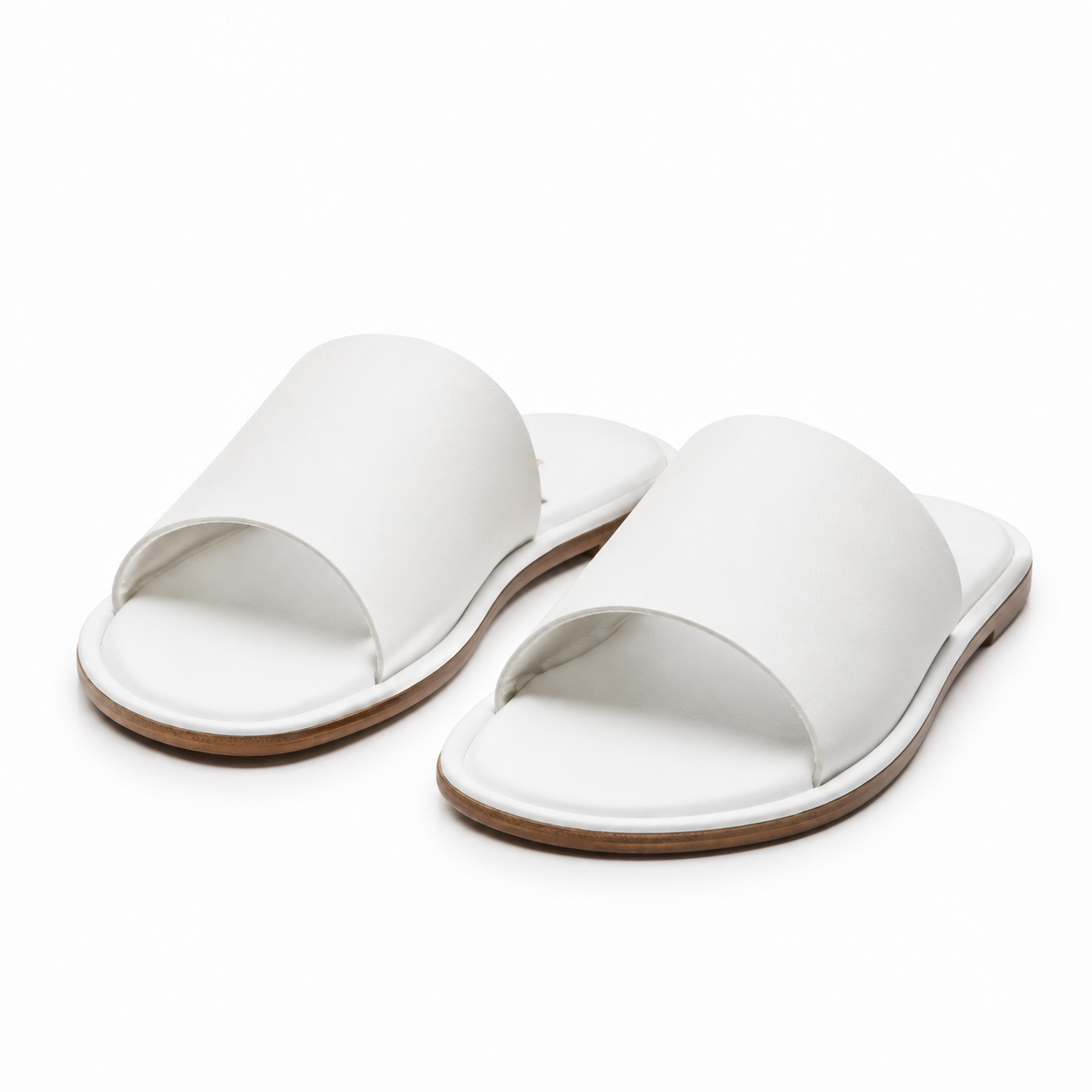 Side view of leather sandals showing open-toe design.