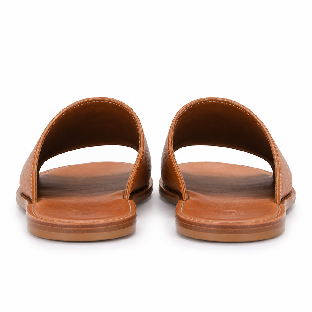 Back view of men's tan slip-on sandals