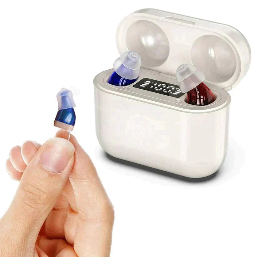 ClearPro rechargeable discreet hearing amplifier with charging case