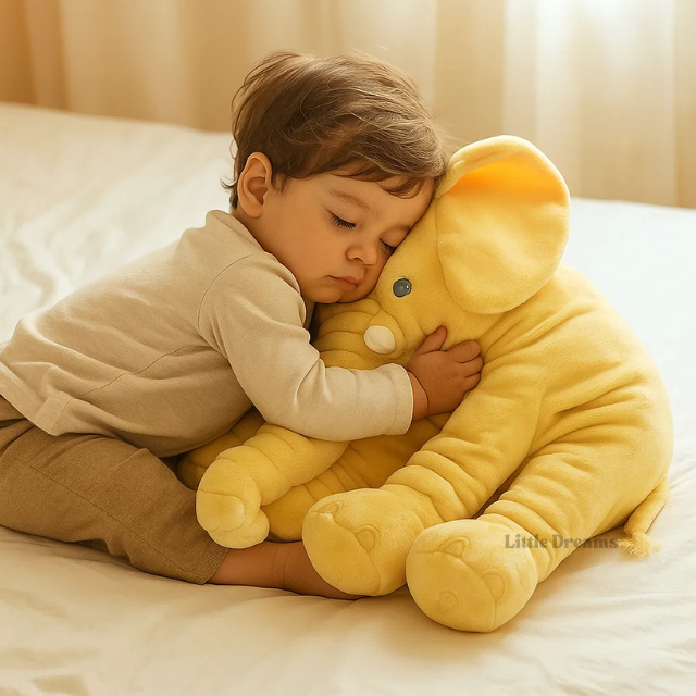 Elephant pillow showing breathable filling and safety features