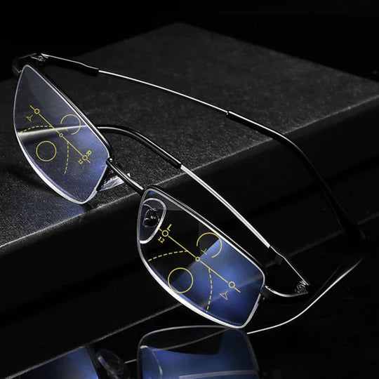 German Smart Progressive Glasses in their protective case, ready for daily use indoors and outdoors.
