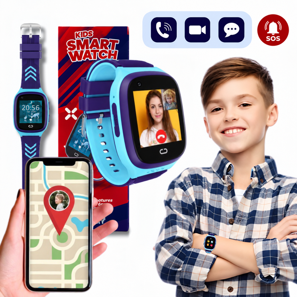 BPA-free silicone strap of the kids' GPS watch in blue colour