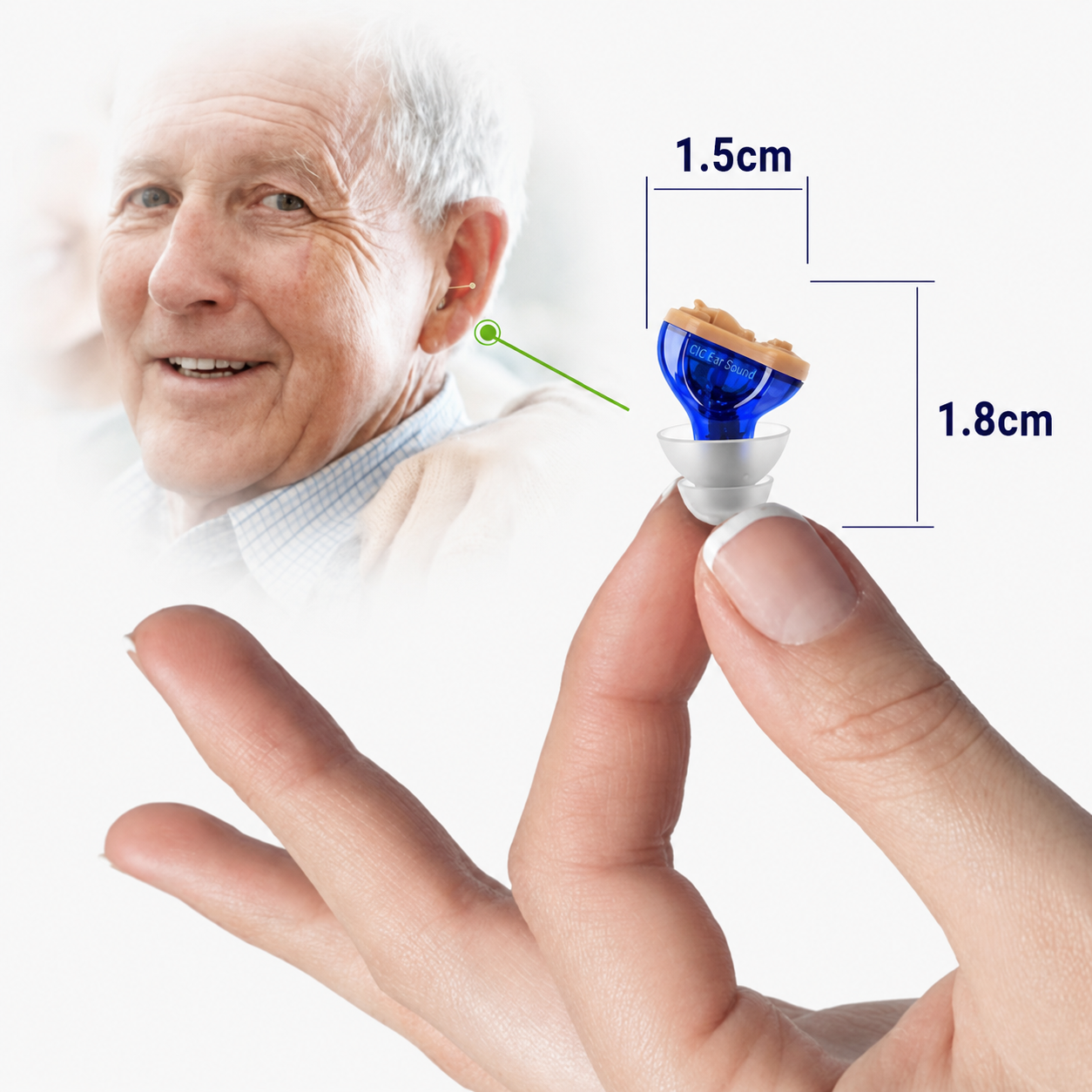 ClearPro invisible hearing aid comparison showing size and discreet fit
