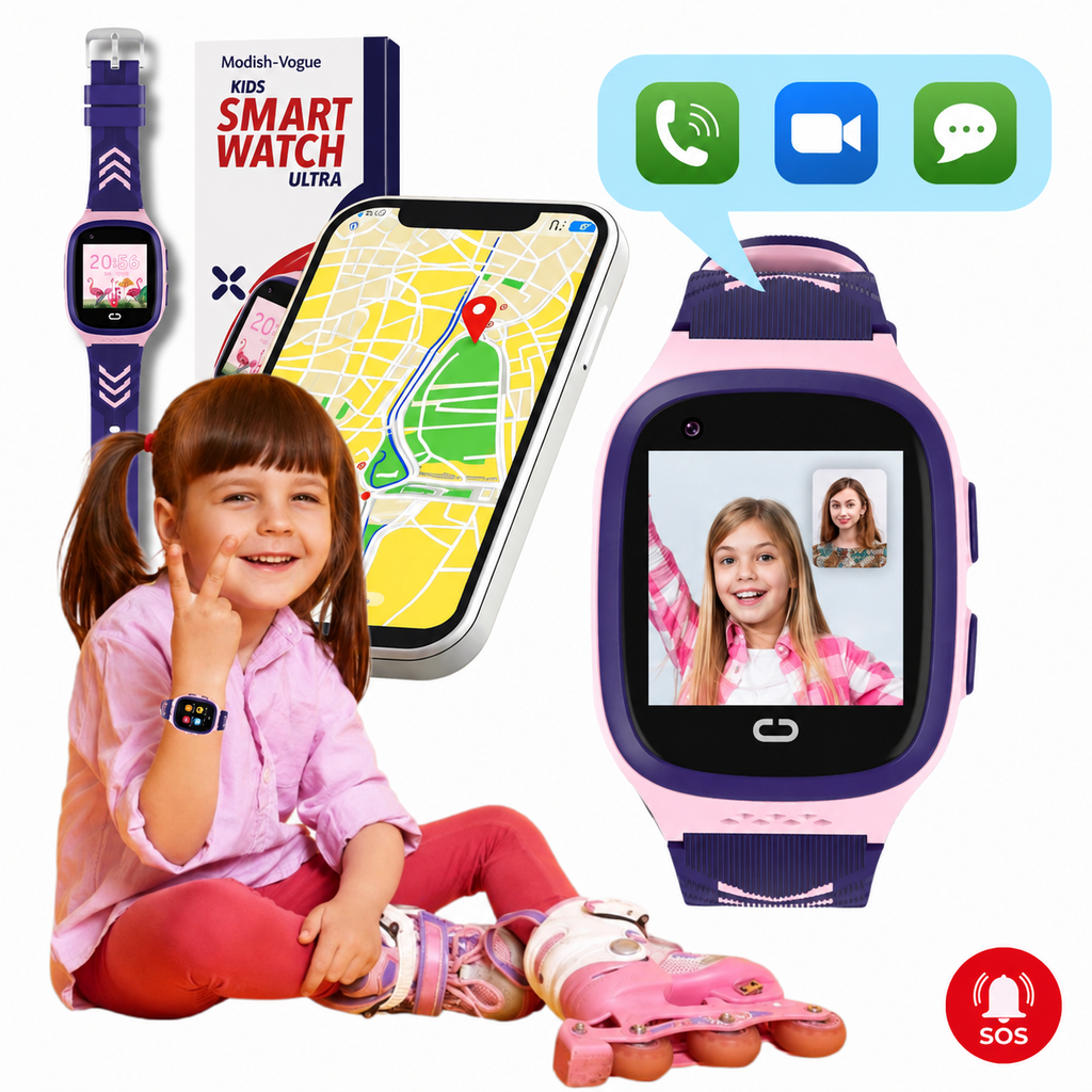 SOS emergency button on children's smart watch sending location alert