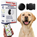 Discreet GPS dog tracker compatible with Apple and Android Find My networks, shown attached to a pet collar.