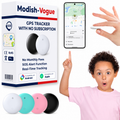 GPS tracker for children showing compact white device with child's rucksack in background
