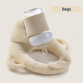 Baby Bottle Holder Pillow in beige velvet supporting infant during feeding