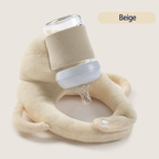 Baby Bottle Holder Pillow in beige velvet supporting infant during feeding