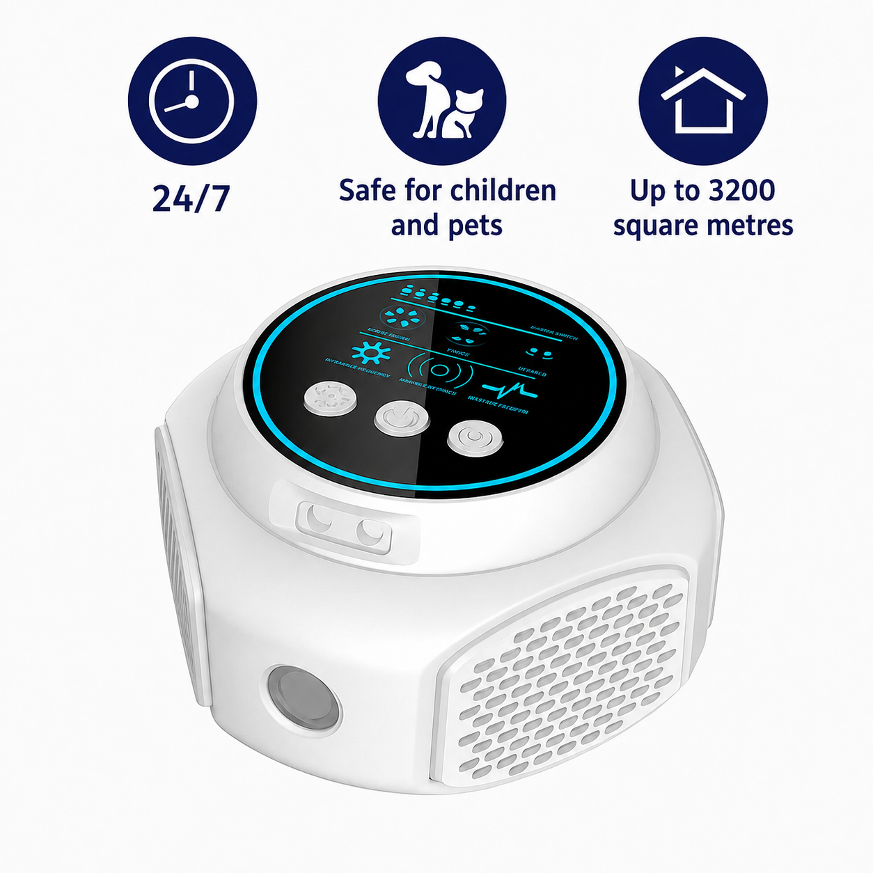 Ultrasonic spider repeller plugged into wall socket in modern home interior