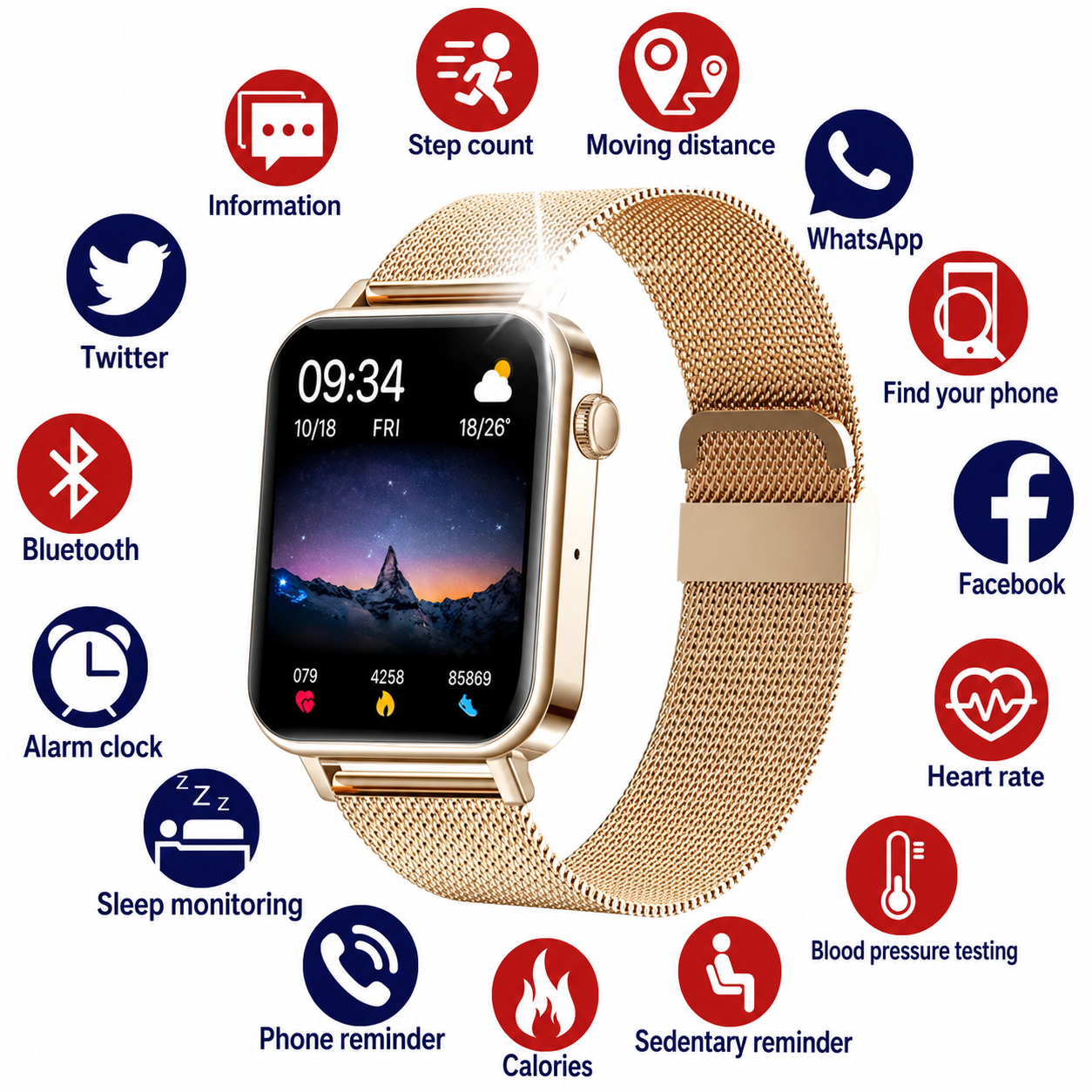 Smartwatch for Women displayed on wrist showing elegant slimline design and full touch screen