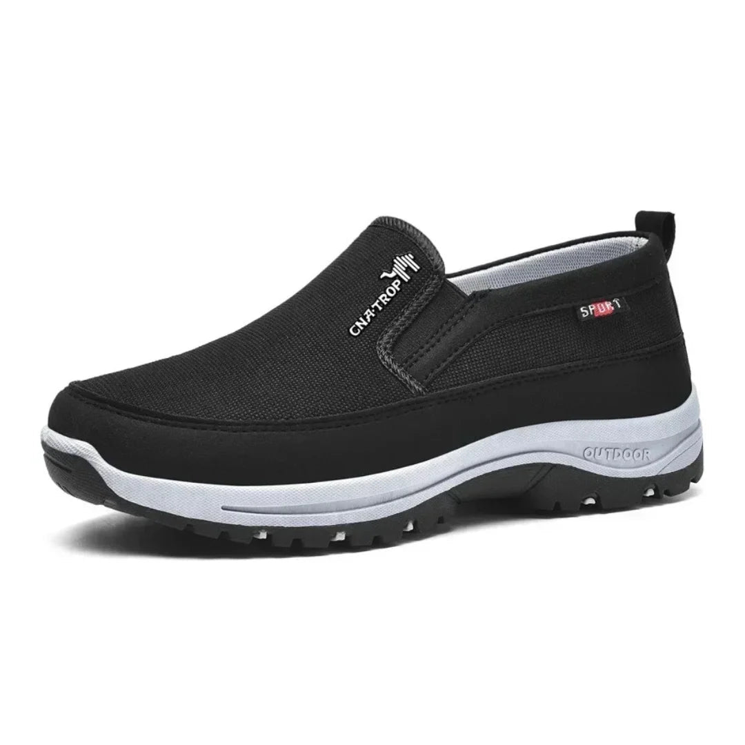 Close-up of OrthoPro shoes showing wide toe box and ergonomic design