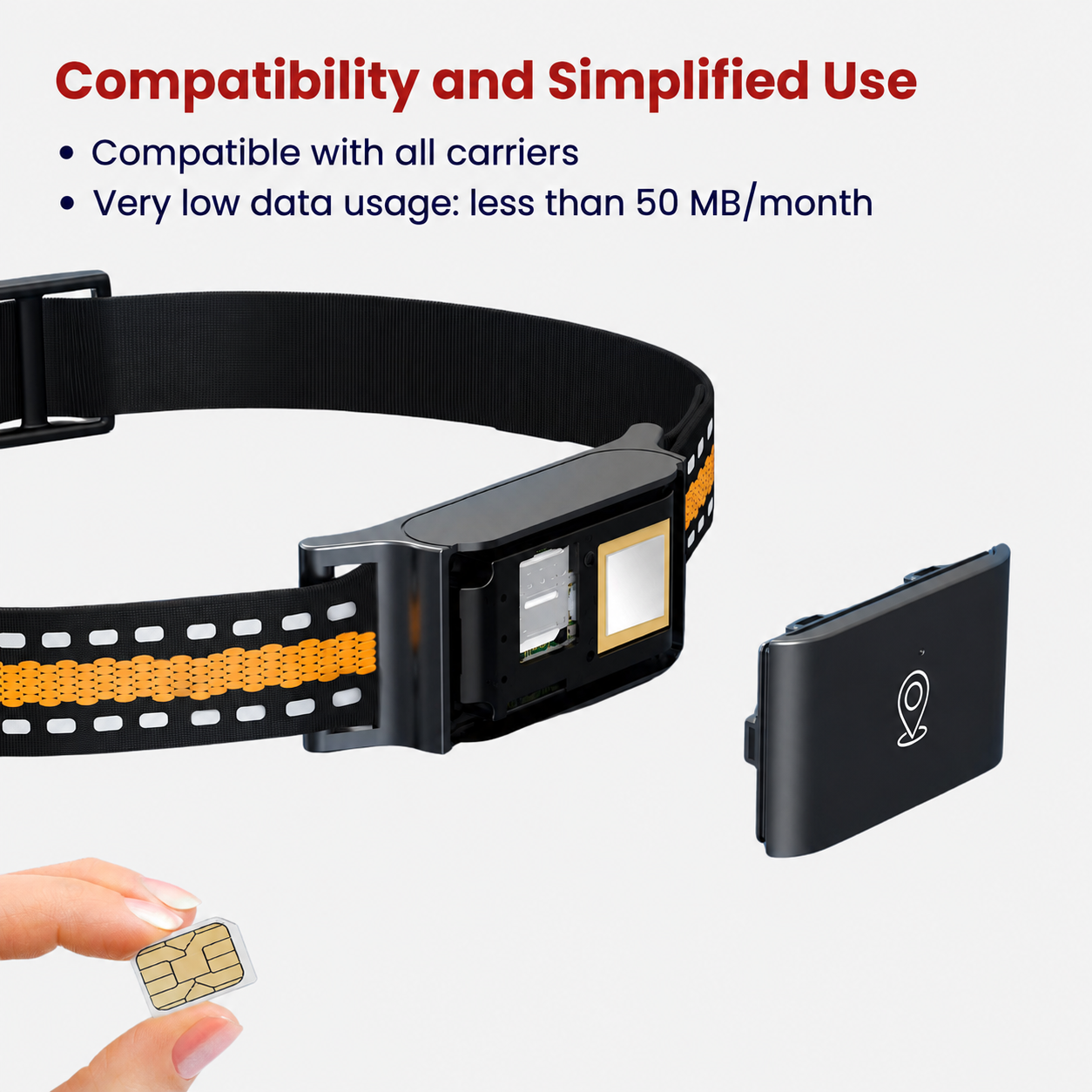 Adjustable GPS pet collar suitable for dogs and cats with secure fastening and lightweight design