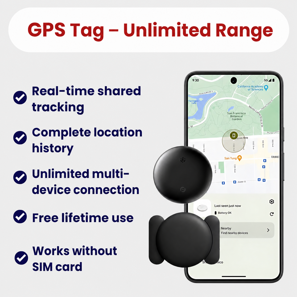 Compact and discreet GPS tracker for elderly person, ultralight 10g design that fits in pocket or clips to clothing