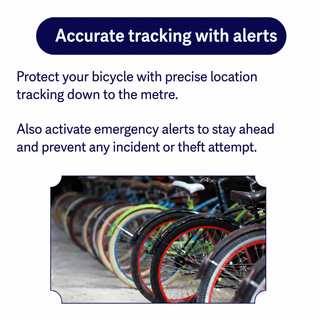 GPS tracker for bicycle displaying real-time location tracking on smartphone with Apple and Google Find My interfaces