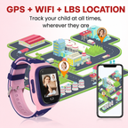 Children's smart watch showing real-time GPS tracking and security features